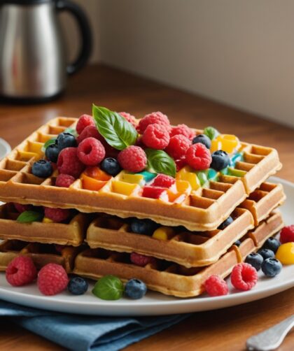 Gaufres arc-en-ciel à la framboise et au basilic : une recette facile et rapide pleine de couleurs