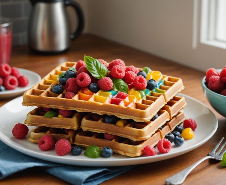 Gaufres arc-en-ciel à la framboise et au basilic : une recette facile et rapide pleine de couleurs