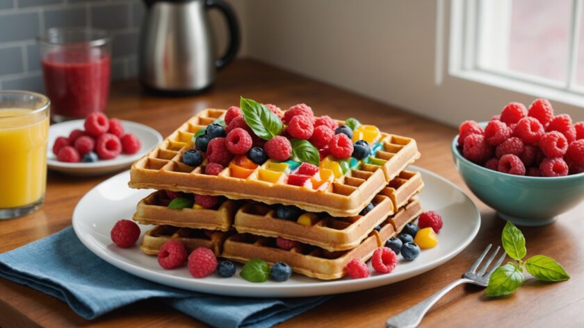 Gaufres arc-en-ciel à la framboise et au basilic : une recette facile et rapide pleine de couleurs