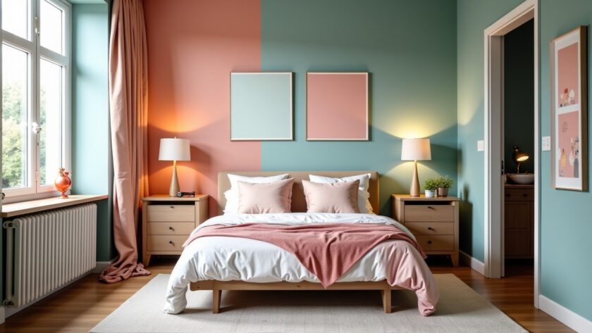 Idées originales pour peindre une chambre adulte en combinant deux couleurs